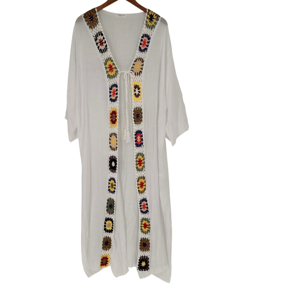 Boho‎ Crochet Kimono Gauze Cardigan Womens One Size White Summer Beach Festival